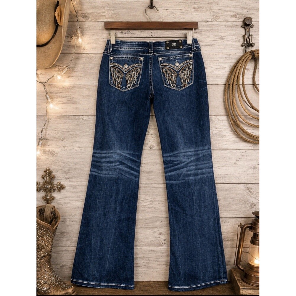 Miss Me Chloe Bootcut Jeans 31 x32 Bling Western Cowgirl Y2K Silver Hardware